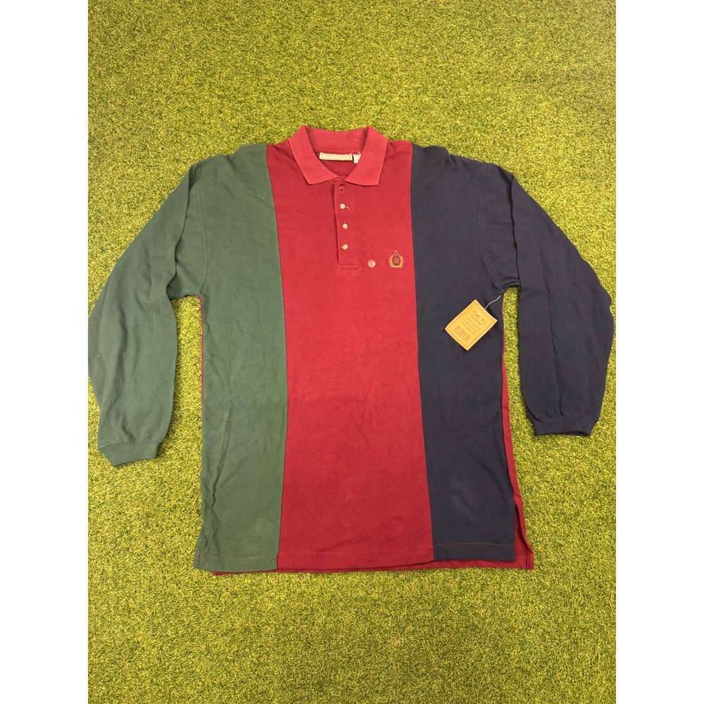 Bugle Boy Mens Colorblock Long Sleeve Polo Shirt Burgundy‎ Green Navy Large NWT
